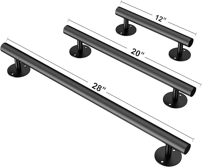 Heavy Duty Stair Railing, Wrought Iron Hand Rails for Indoor Stairs, Handrails for Bathroom, Basement, Porch Steps, Barrier-Free Staircase Grab Bar for Seniors, 12"