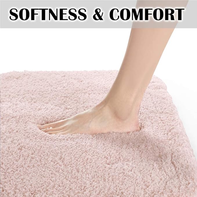 Suchtale Bathroom Contour Rug Non Slip Bath Mat Water Absorbent Soft Microfiber Shaggy Bathroom Mat Machine Washable Bath Rug for Bathroom Thick Plush U Shape Toilet Rug (20 x 24, Dusty Pink)