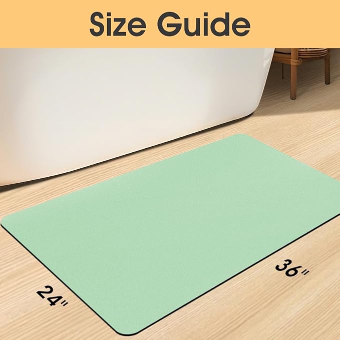 Ultra Thin Bath Mat, Upgrade Backing Non Slip Thin Bath Mats Fit Under Door, Quick Dry Ultra Absorbent Bathroom Rugs, Machine Washable Bath Rugs for Bathroom, Bathtub, Sage Green/Solid/32"x20"