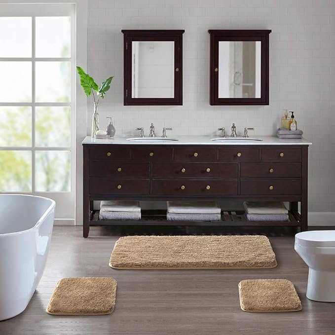 Suchtale Extra Soft & Absorbent Shaggy Bath Mat (24 x 60, Sand) - Machine Washable, Non-Slip Microfiber Bath Mat for Bathrooms, Luxury Floor Mats with Rubber Back