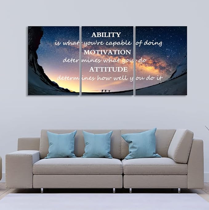 Unbruvo Motivational Inspirational Canvas Wall Art, 3 Pieces Positive Quotes Office Decor, Ability Motivation Attitude Artwork for Living Room Bedroom Workplace(36" Wx16 H)
