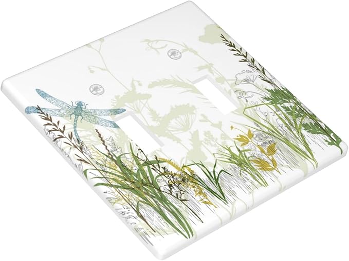Wild Flower Dragonfly 2 Gang Toggle Light Switch Cover Plates Decorative Electric Outlet Covers Decorator Wall Switch Plate Receptacle Plug Covers 4.5 * 4.5 Inches