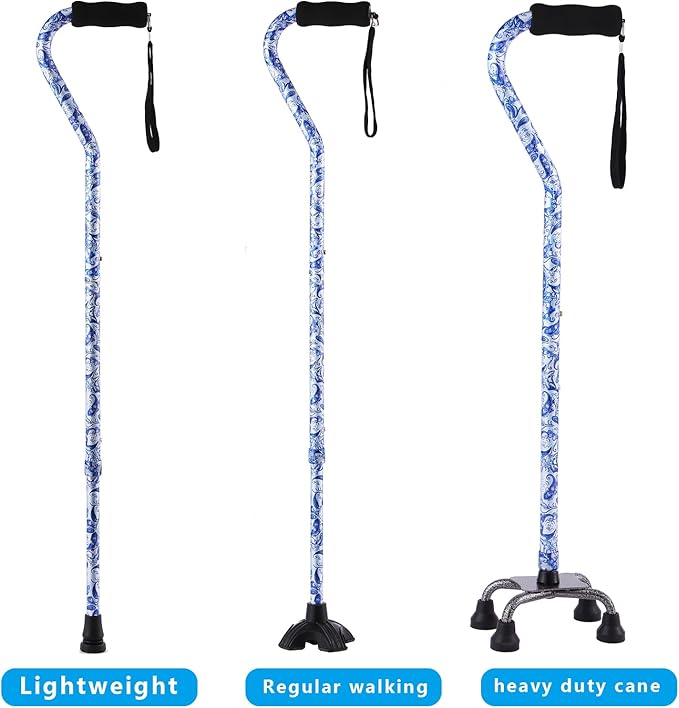 Walking Cane for Women & Men, Adjustable Quad Cane with 4-Prong Base for Stability and Balance, Folding Aluminum Walking Stick for Seniors