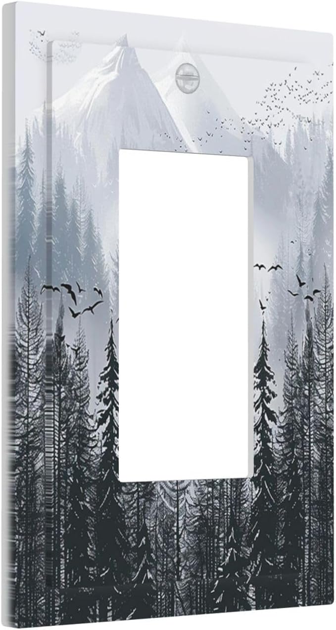 Misty Forest Nature Tree Mountain Birds Decorative Outlet Covers 1 Gang Single Rocker Light Switch Cover Plate Wall Plates GFCI Faceplate for Bed Room Living Room Decor