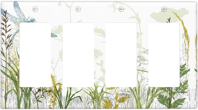 Wild Flower Dragonfly 4 Gang Rocker Light Switch Cover Plates Decorative Electric Outlet Covers Decorator Wall Switch Plate Receptacle Plug Covers 8 * 4.5 Inches