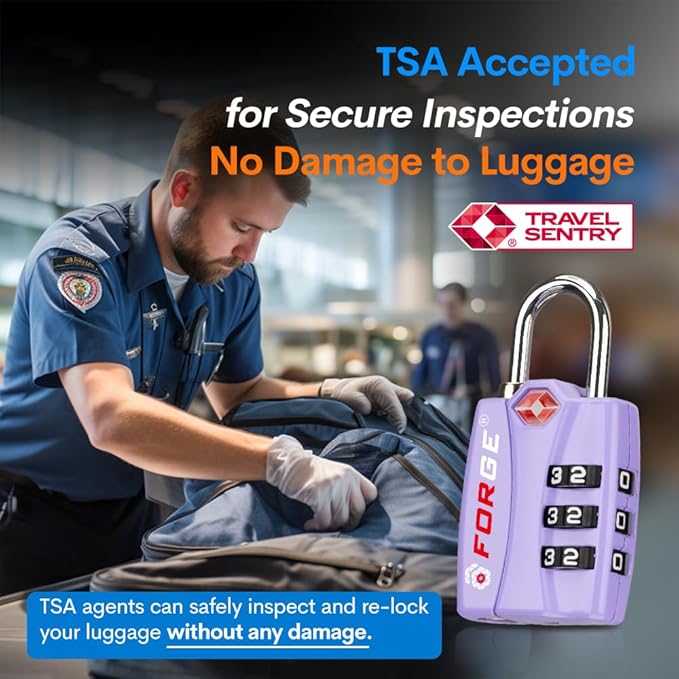 Forge Luggage Locks TSA Approved 4 Pack Purple, Small Combination Lock with Zinc Alloy Body, Open Alert, Easy Read Dials, for Travel Suitcase, Bag, Backpack, Lockers.