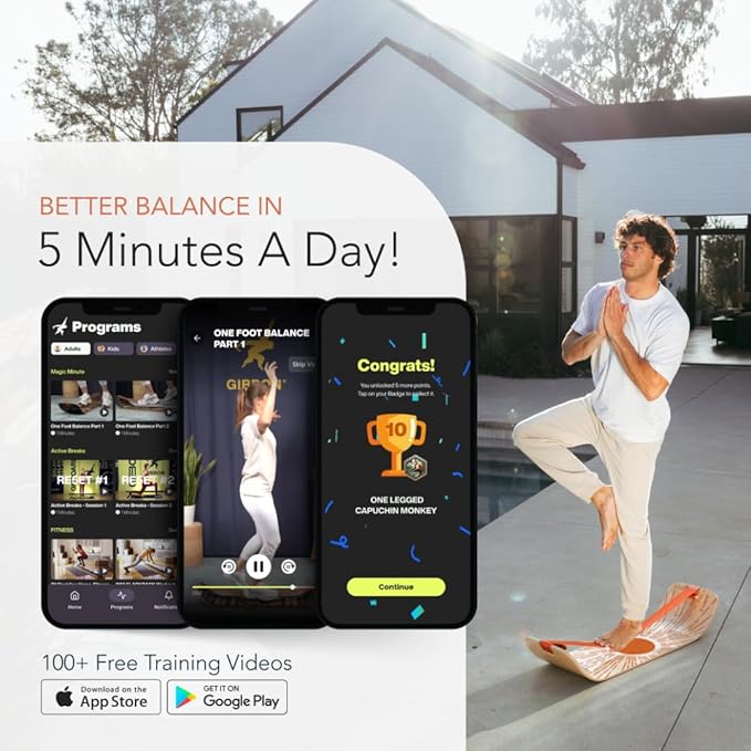 GIBBON SlackBoard - GiBoard Balance Board - Gift for Kids & Adults - 1 & 2 Line Options - Slackline Balance Trainer for Core Workouts, Standing Desk Exercise, Home Gym, Yoga & More