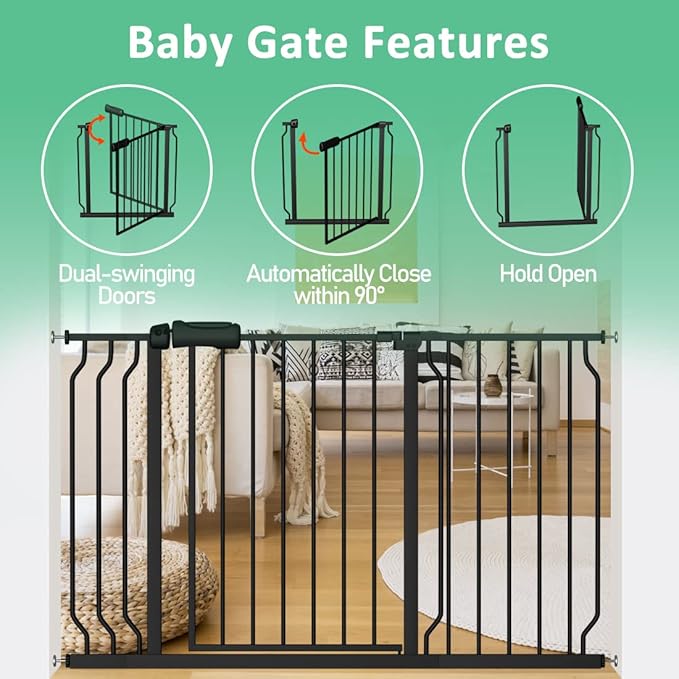 ALLAIBB Extra Wide Pressure Mounted Baby Gate Walk Through Child Kids Safety Toddler Tension White Long Large Pet Dog Gates with Extension for doorways Kitchen (66.93-71.65"/170-182cm, Black)