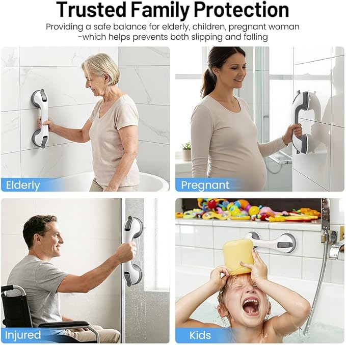 2 Pack Grab Bars for Shower Handle, Elderly Assistance Products, Seniors Removable Bar Safety, Suction Cup Handles for Bathtubs and Showers/Bathroom/Walls, Heavy Duty Handrails Grip 500lbs,No Drilling