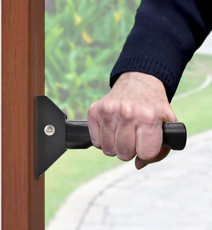 iGuerburn Doorway Flip Assist Handle, Door Assistant Support Grip Handle, Doorway Stair Assist Grab Bar for Elderly or People Who with Balance Issues - Supports Up to 300 Pounds (Black)