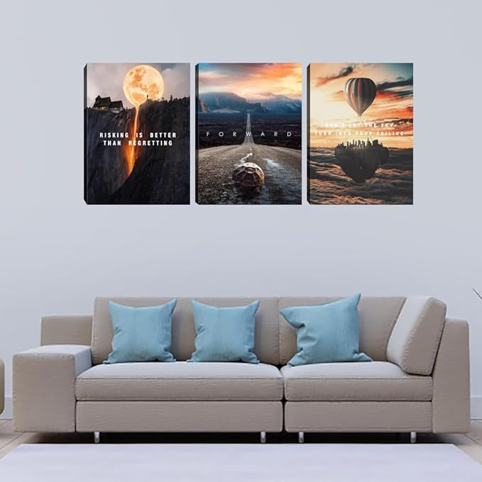 3 Pieces Motivational Canvas Wall Art Office Wall Decor Entrepreneur Quotes Inspiring Framed Poster Inspirational Quotes for Art Decoration Ready to Hang for Office Work Place Bedroom(72''Wx36''H)