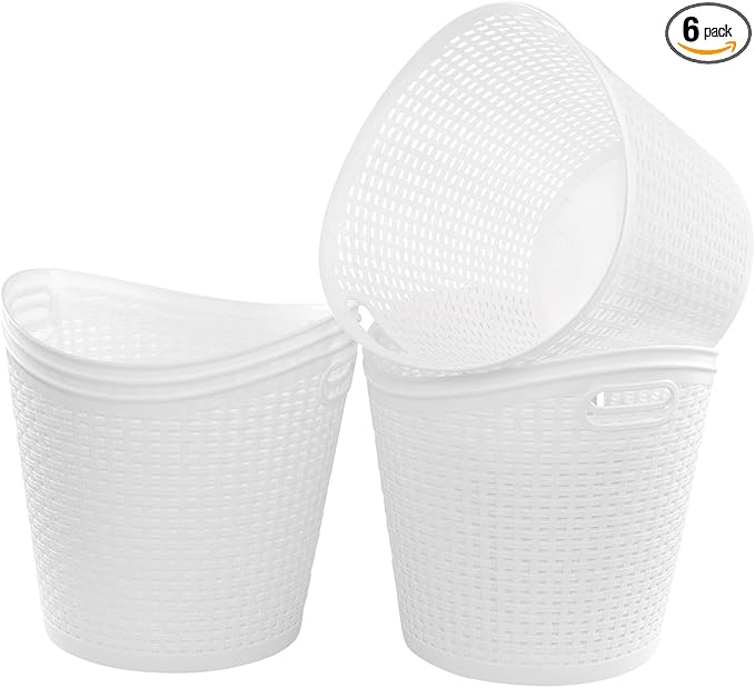 Begale 6-Pack Large Plastic Storage Baskets, 30 L Round Plastic Laundry Baskets, White