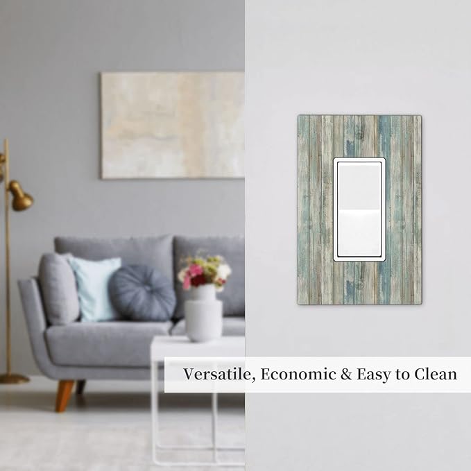 Tea Vintage Wood Plank Distressed Grain Rustic Board Single Rocker Light Switch Cover 1 Gang Outlet Cover Decorative Gfci Electrical Wall Plate Dimmer Switchplate for Farmhouse Home Decora
