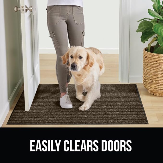 GORILLA GRIP Waterproof Traffic Guard Door Mat, 59x24, Heavy Duty Entryway Mats, Strong Rubber Back Commercial Utility Rugs for Office Hallway, Garage Floor and Home, Low Profile Carpet Runner, Brown