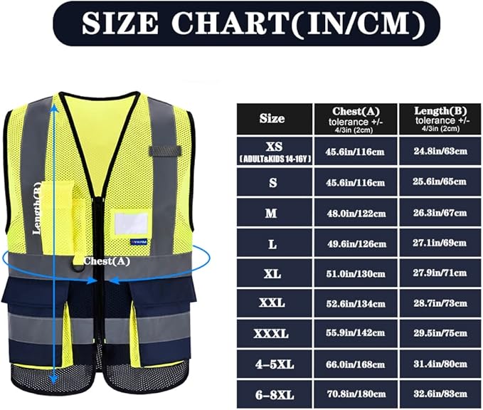 A-SAFETY High Visibility Mesh Safety Reflective Vest with Pockets and Zipper,Hi Vis Viz Reflective Safety Vest(Yellow&Navy Mesh L)
