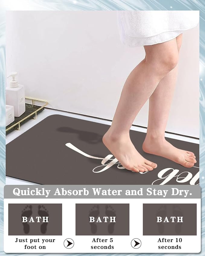 Bath Mat - Super Absorbent Non Slip Quick Dry Thin Rubber Mats for Bathroom Floor, Fit Under Door, Shower Rug for Bathtub, Beige