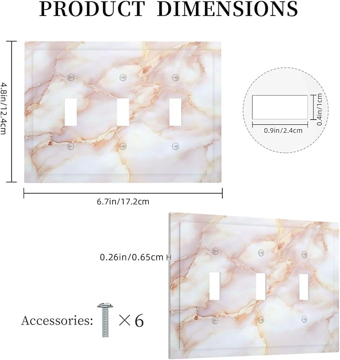 Decorative Switch Plates Pink Jade Marble Granite 3 Gang Wall Plate Triple Toggle Light Switch Cover Faceplate Electrical Wall Panels For Bathroom Kitchen Decor