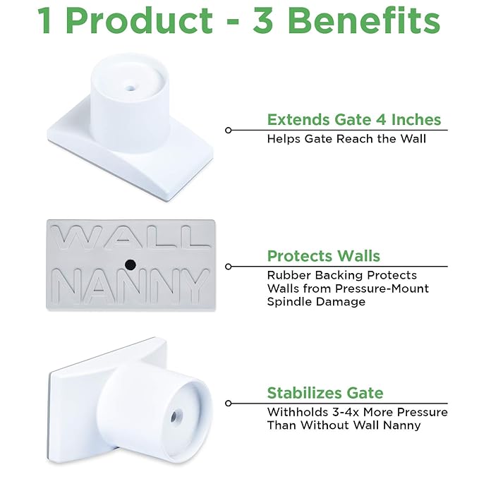 Wall Nanny Extender 4 Inch Baby Gate Extension (Made in USA) Extends Pressure Mounted Gates, Protects Walls, Stabilizes Gate - for Child Pet & Dog Gates - Works on Stairs, Protector (4 Pack) Black