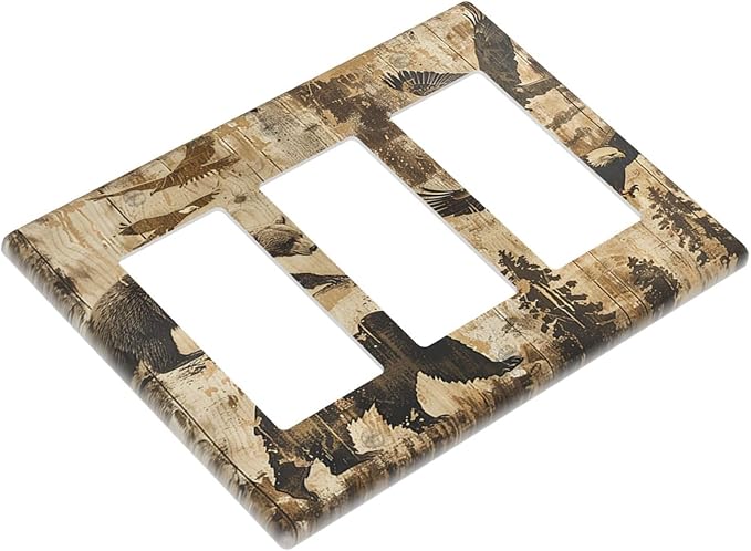 Light Switch Covers Vintage Cabin Wildlife Animal Bear Eagle Forest 3 Gang Rocker Electrical GFCI Decorative Triple Outlet Wall Plate Cover Switchplate for Farmhouse Bedroom Decor