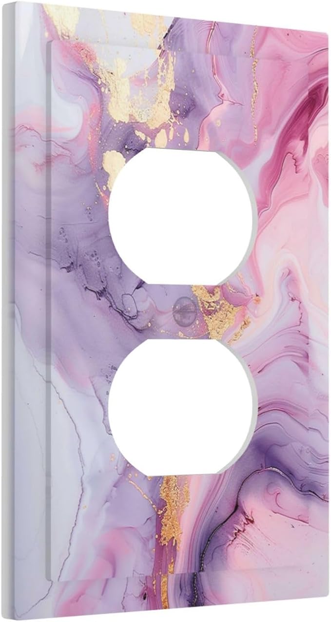Outlet Covers Pink Marble Abstract Purple Gold Texture 1 Gang Duplex Wall Plate Decorative Switch Plates Electrical Receptacle Faceplate Light Switch Cover for Bathroom living Room Decor