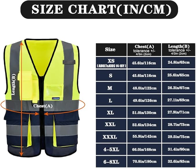A-SAFETY navy blue and neon yellow work vest
