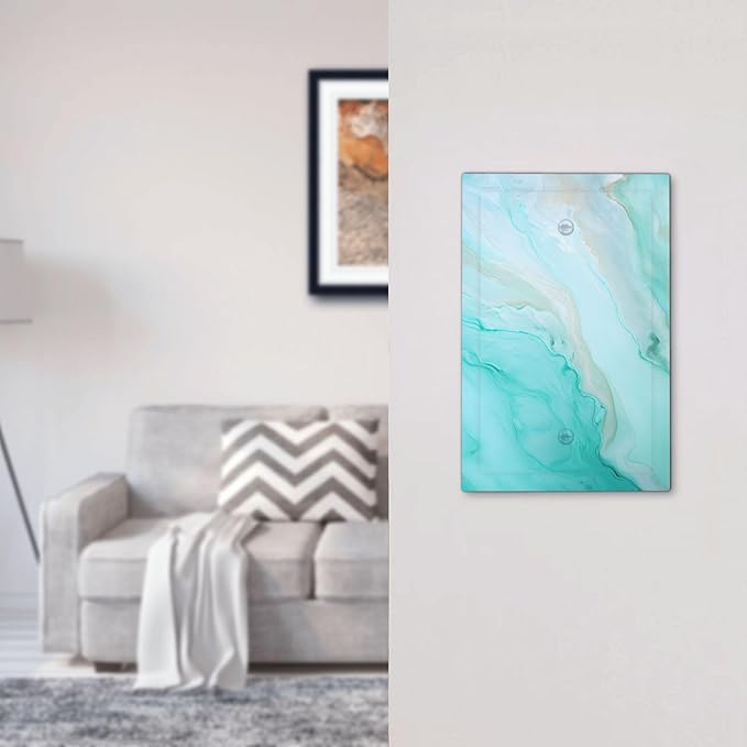 Teal Gold Marbling Turquoise Print Light Switch Cover Plate 1 Gang No Device Blank Electrical Wall Plates Faceplate Decorative Switch Plate Covers for Bathroom Living Room Home Decor