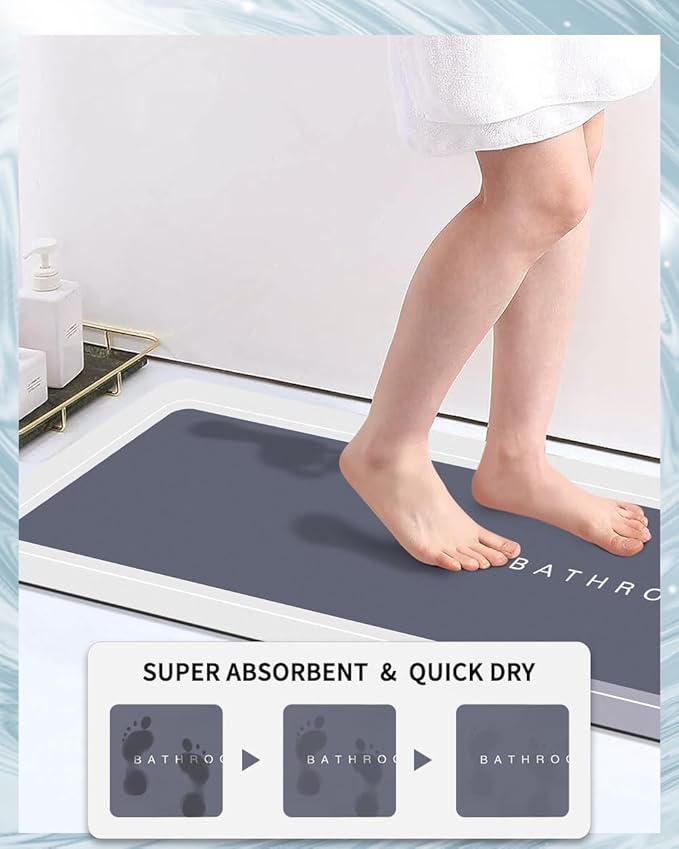 Bath Mats 17x70 Inch, Modernized Magic Mat Bathroom, Rubber Anti Slip Quick Drying Absorbent Bathroom Rug, Shower Room Rugs for in Front of Bathtub, Sink, Gray
