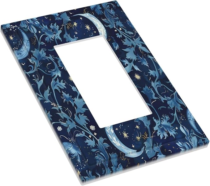 Decorative Outlet Covers Vintage Moon And Flowers Decor Floral William Morris 1 Gang Single Rocker Light Switch Cover Plate Wall Plates GFCI Faceplate for Bedroom Kids room Decor