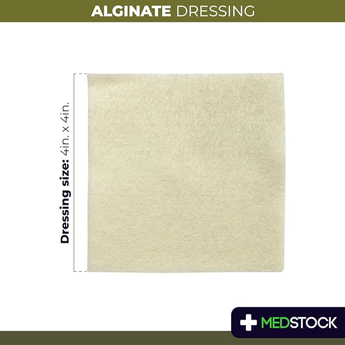 MEDSTOCK Alginate Dressing, 4"x4" (Pack of 10), Highly Absorbent Non-Woven Wound Care, Gel Formation for Optimal Healing Environment, Made with 100% Calcium Alginate Fibres
