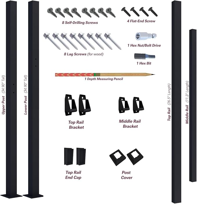 CR Fence & Rail Handrails for Outdoor Steps & Indoor Stair Railing Kit, 1-2 Steps Safety Hand Rail for Porch & Deck