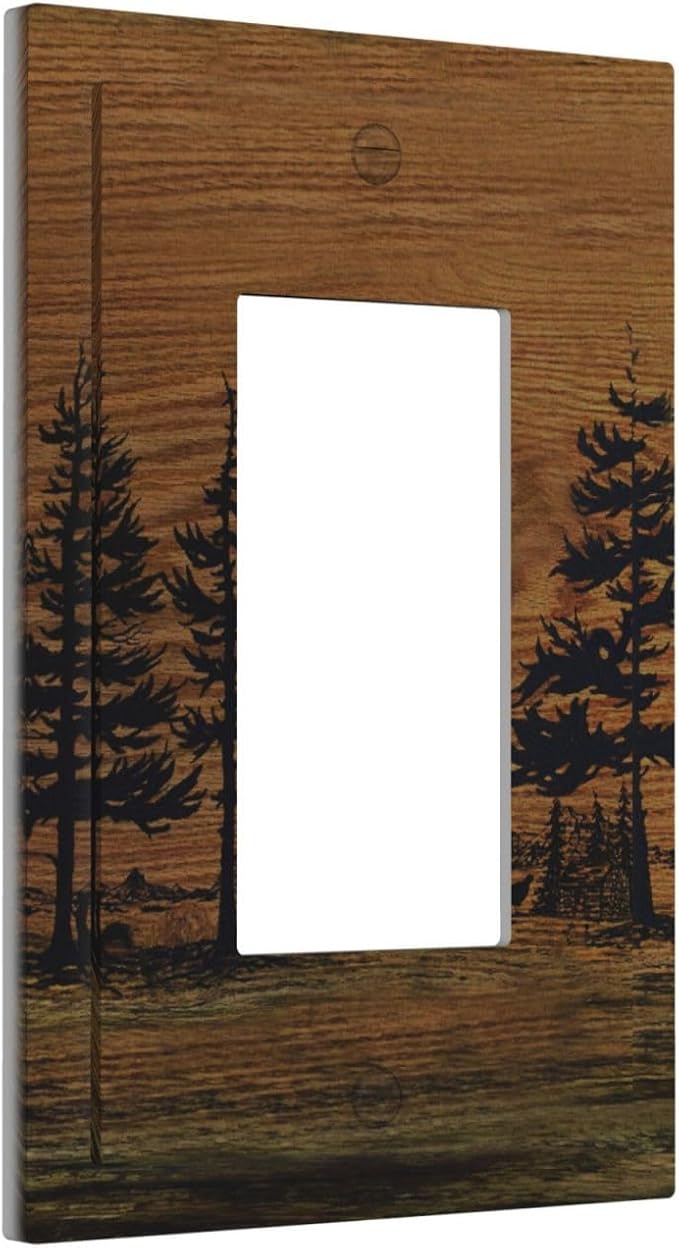 Decorative Outlet Covers Rustic Farmhouse Brown Board Pine Tree Wood Grain 1 Gang Rocker Light Switch Cover Plate Single Gfci Light Switch Covers Wall Plate for Bathroom Decor