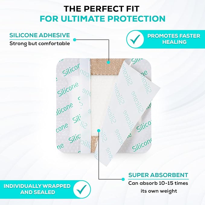 MedVanceTM Silicone - Bordered Silicone Adhesive Foam Dressing, Size 3"x3", (1.8"x1.8" pad), Box of 5 dressings