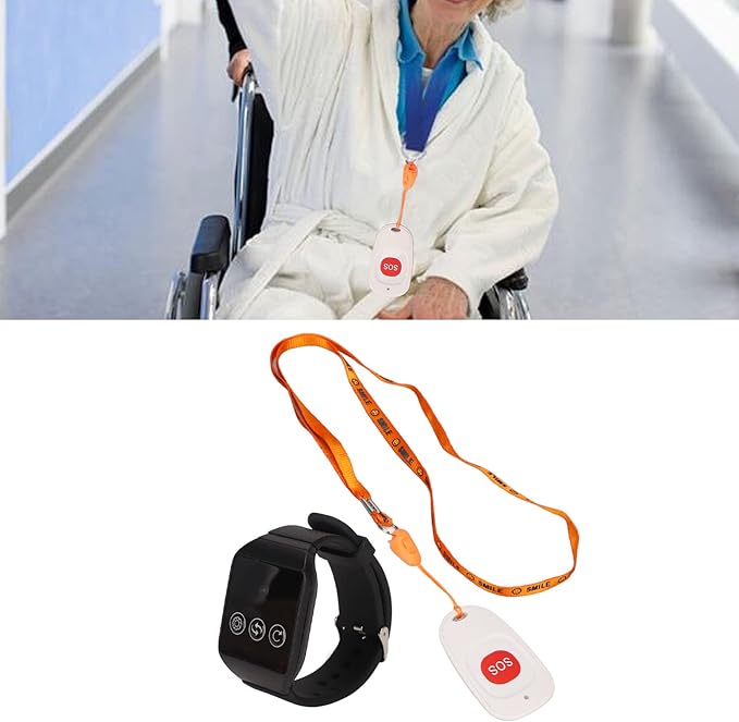 Caregiver Pager, Wireless Nurse Alert System, SOS One Touch Call IPX7 Water Proof Stable Signal 100 Meter Range for Elderly Patient Home Safety