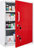 Zonon Locking Medication Cabinet with Document Pocket, Metal Wall Mounted Medication Cabinet with Dual Keys and Lock(Red,21 x 16 x 6 Inch,Right Angle)