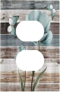Rustic Vintage Teal Floral Barn Wood 1 Gang Duplex Outlet Covers Decorative Single Electrical Receptacle Wall Plate Turquoise Flower Butterfly Light Switch Cover Plate for Farmhouse Bathroom