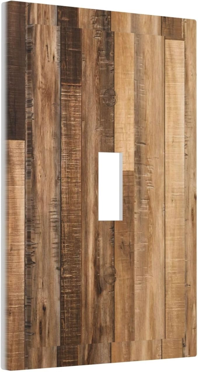 Rustic Brown Wood Splicing Vintage Dark Oak Print Decorative Light Switch Cover 1 Gang Single Toggle Device Electrical Faceplate Switchplates Decorator Outlet Wall Plate for Farmhouse Home Decor