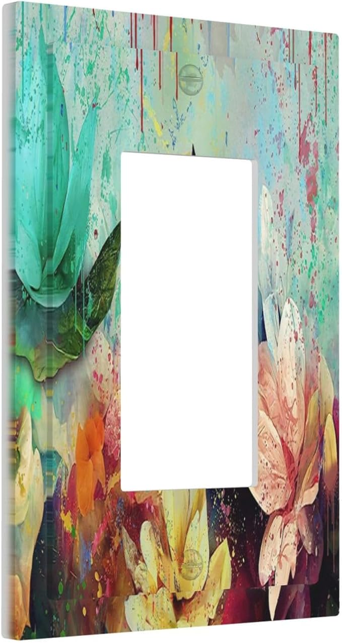 Outlet Covers Watercolor Flower Colorful Floral 1 Gang Wall Plate Single Rocker Light Switch Cover Decorative GFCI Receptacle Cover Electrical Switchplate for Bathroom Bedroom Decor