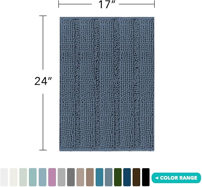 Turquoize Luxury Chenille Bath Rug for Bathroom Rugs Extra Absorbent Bath Mat Non Slip Microfiber Shower Rugs for Bathroom Microfiber Shaggy Carpet Rug Size, 17"x 24", Blue Indigo