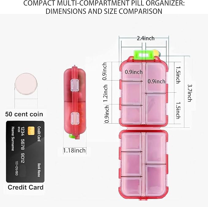 Pill Organizer with Medicine Labels Travel Daily Pill Container Mini Medication Organizer Storage Pill Organizer Travel Essentials Pill Case 7 Day (Blue & 161 Lables)