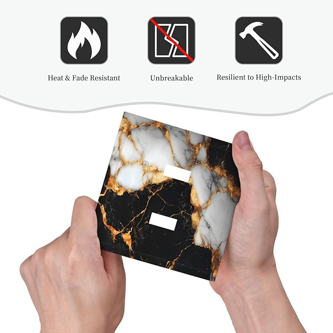 Decorative Light Switch Cover Plate Black Gold Marble 2 Gang Switch Plate Covers Double Toggle Wall Plate Dual Device Faceplate for Country Bathroom Bedroom Decor