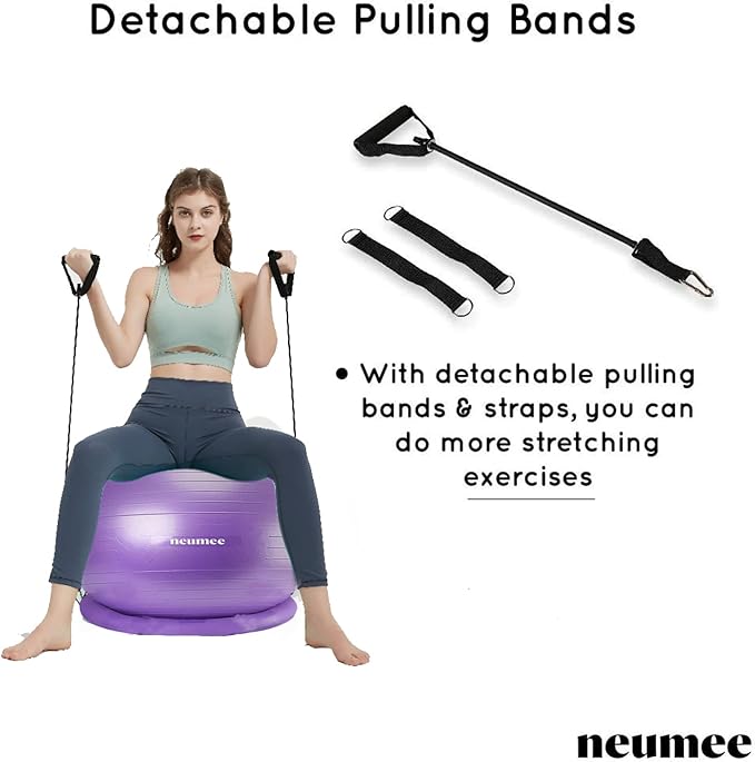 Yoga Ball Chair with 65cm Exercise Ball & 2 Resistance Bands, Stability Base for Home Office, Yoga, Pilates & Fitness, Balance Ball for Posture, Core Strength & Low Impact Workouts