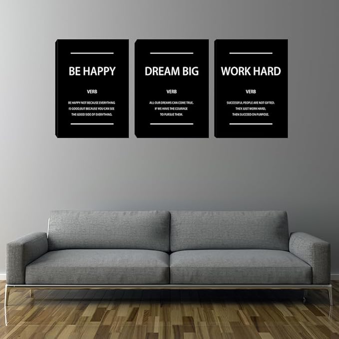 Motivational Office Wall Art Inspirational Canvas Wall Art 3 Pieces Black Office Wall Decor Entrepreneur Quote Saying Wall Picture Paintings Wooden Framed Artwork for Home Gym Workplace 20"x28"x3