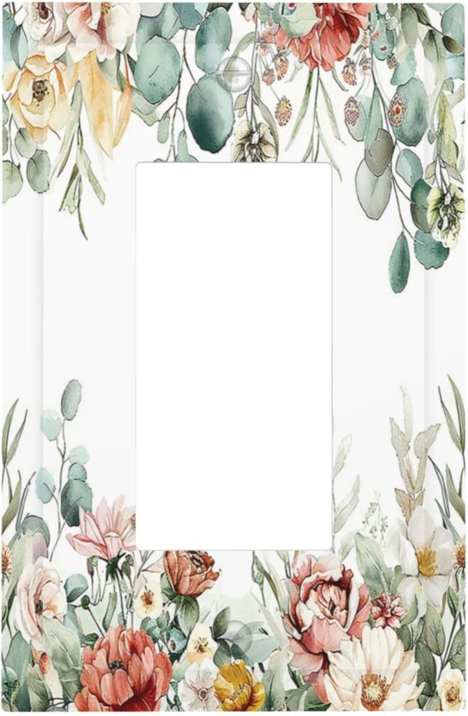 Decorative Outlet Covers Vintage Boho Floral Leaves Rustic Sage Botanical 1 Gang Single Rocker Light Switch Cover Plate Wall Plates GFCI Faceplate for Bedroom Home Decor