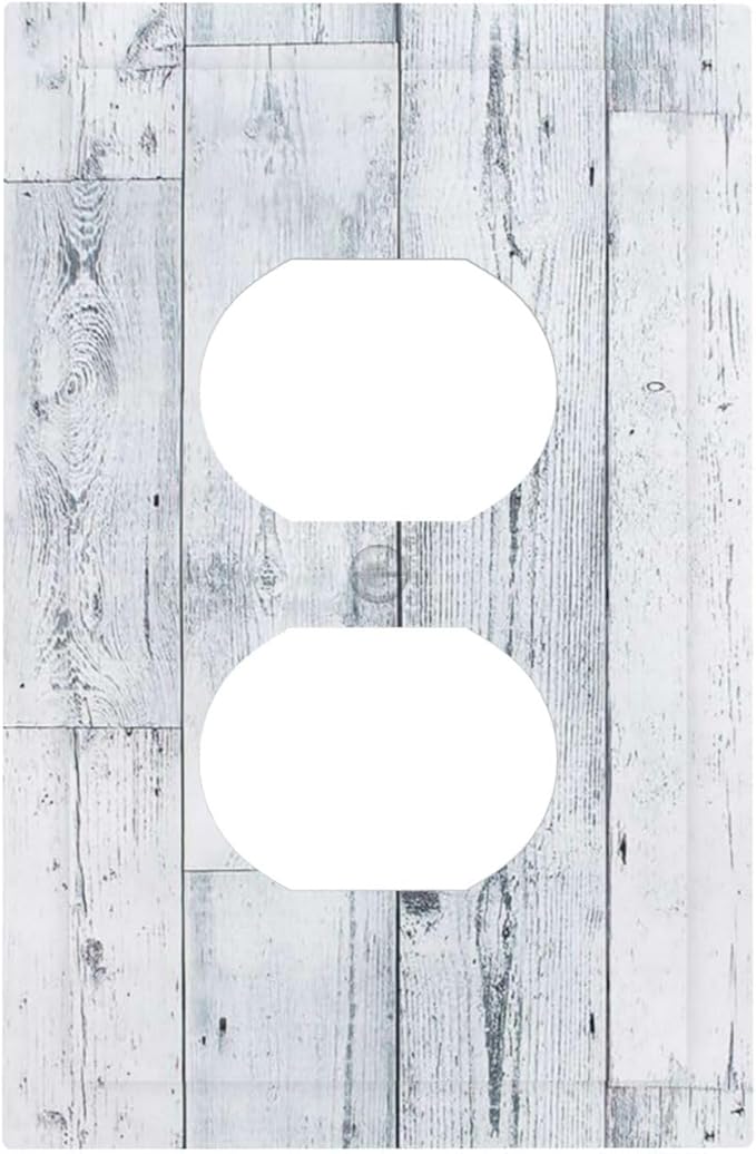 Outlet Covers Vintage Grey White Wood Grain 1 Gang Duplex Wall Plate Decorative Switch Plates Electrical Receptacle Faceplate Light Switch Cover for Farmhouse Bathroom Decor