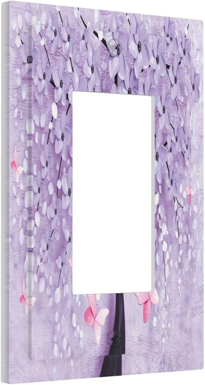 Outlet Covers 3D Purple Tree 1 Gang Wall Plate Single Rocker Light Switch Cover Decorative GFCI Receptacle Cover Electrical Switchplate for Bathroom Bedroom Decor
