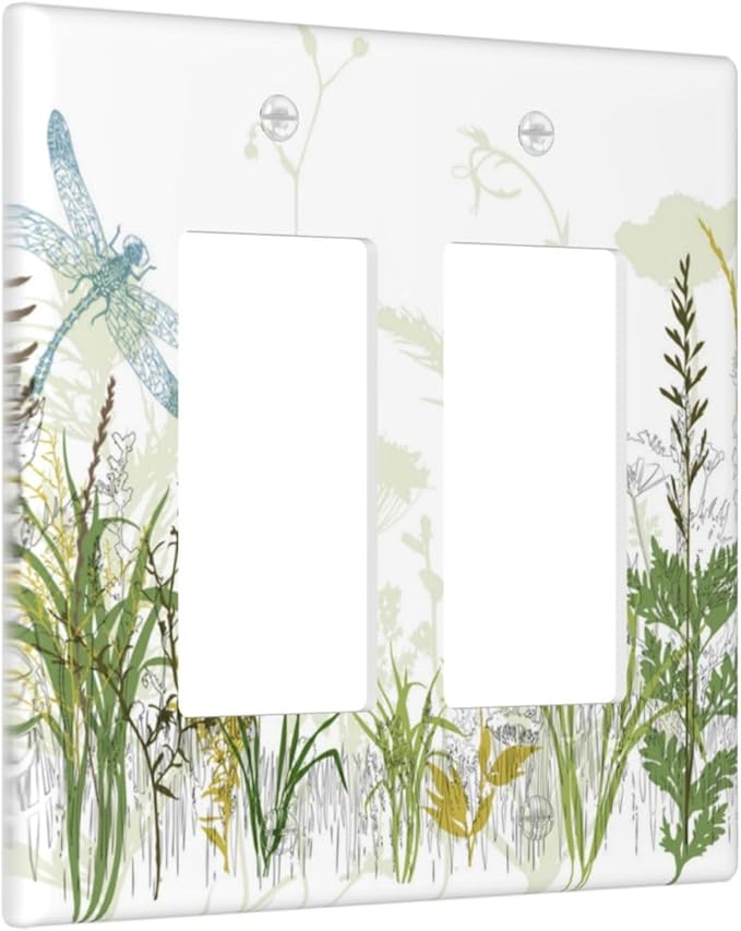 Wild Flower Dragonfly 2 Gang Rocker Light Switch Cover Plates Decorative Electric Outlet Covers Decorator Wall Switch Plate Receptacle Plug Covers 4.6 * 4.5 Inches
