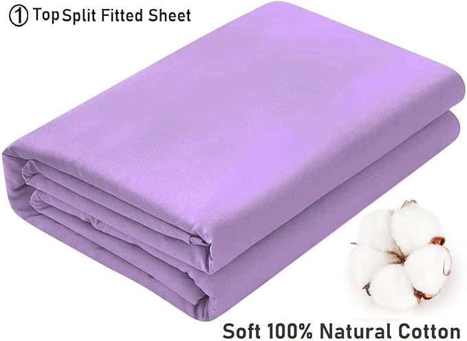 Top Split Queen Fitted Sheet Only for Adjustable beds, Split Down 39 inches from The Top, 600 Thread Count 100% Cotton Half Split Flex Head Fitted Sheet for Sleep Number Beds, Lavender