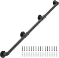 10FT Industrial Stair Railing Wall Mount Staircase Handrail φ1.3 Pipe Hand Rail for Steps Grab Bar Foot Rail Vintage Pipe Railing Black Deck Handrail for Outdoor Indoor Stairs Porch