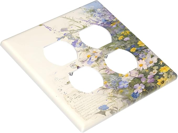 Decorative Switch Plate Covers Purple Flower Butterfly Yellow Daisy 2 Gang Outlet Covers Double Duplex Light Switch Cover Plate Gfci Wall Plate for Bathroom Decor