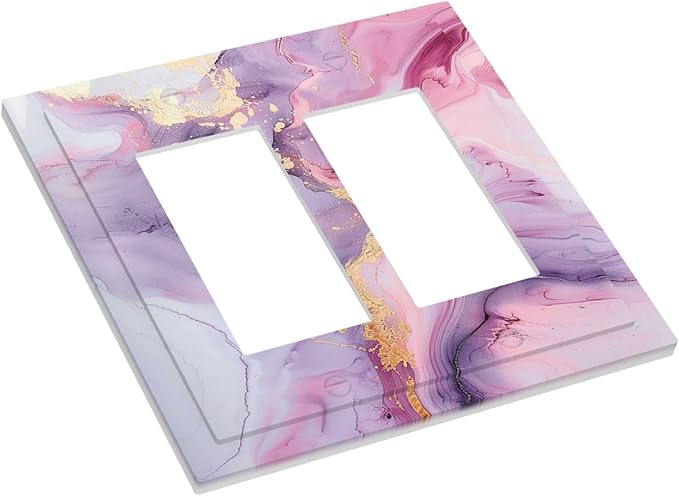 Decorative Outlet Covers Pink Marble Abstract Purple Gold Texture 2 Gang Double GFCI Rocker Electrical Wall Panels Light Switch Cover Plate for Bathroom living Room Decor